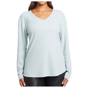 NWT Chaser Womens Waffle Knit Blue V-Neck Top Shirt Long Sleeve L